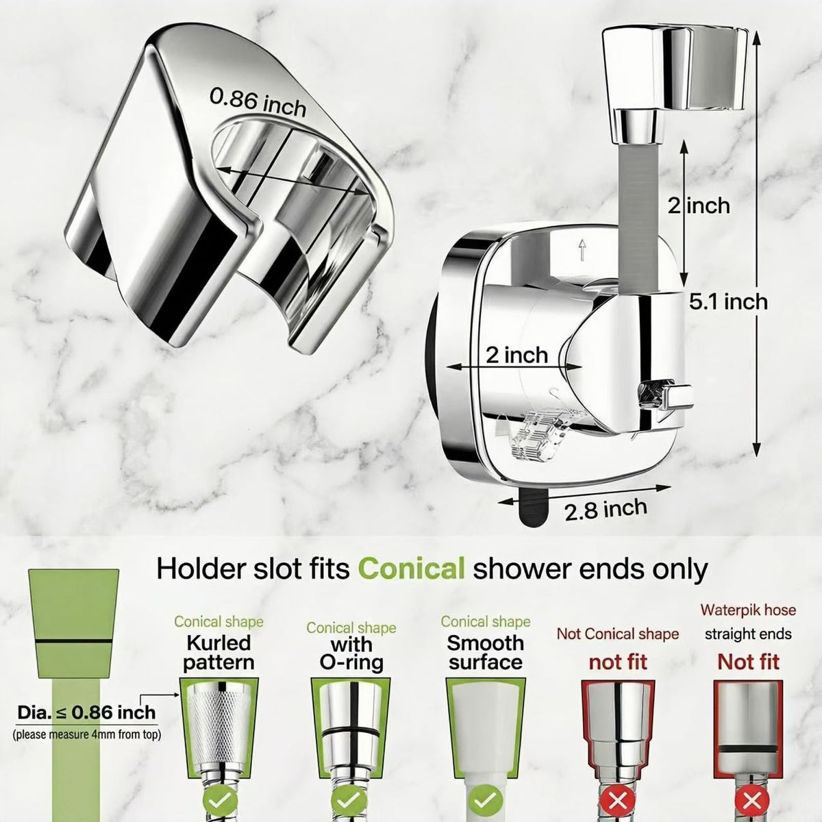 360° Swivel Shower Head Holder with Strong Suction Cup, Adjustable No Drill