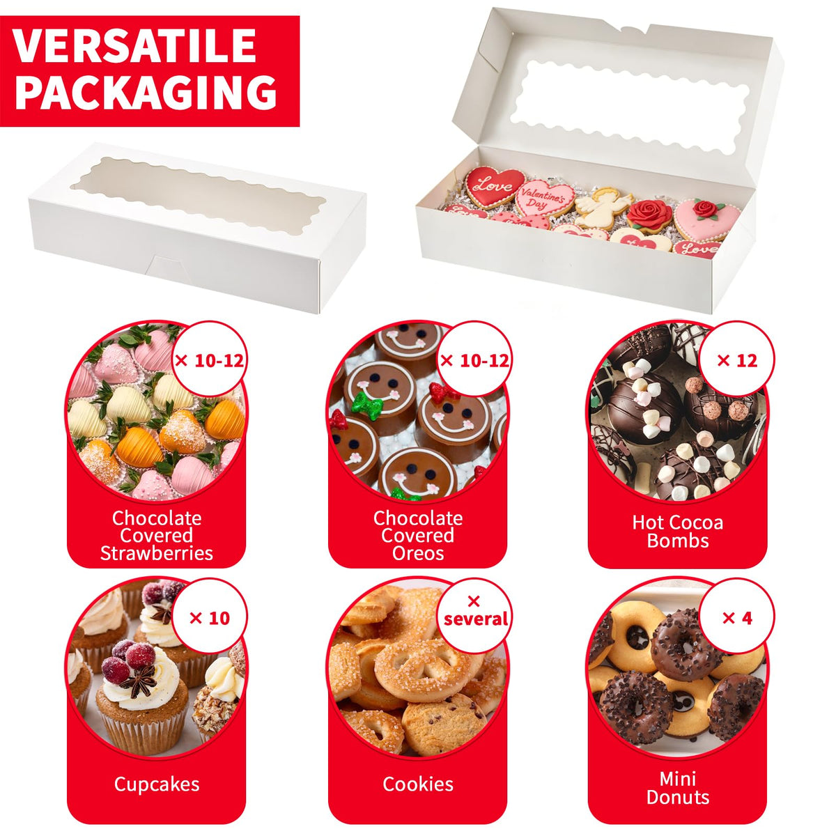 Cajas de galletas LinkMejor con ventana, 12x5.5x2.5 pulgadas, 20 unidades