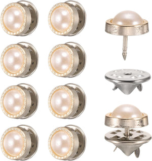 10 Sets Pearl Brooch Buttons, 11.5 mm No Sew Pearl Buttons Pins Detachable Brooch Anti-Exposure Fixed Cover Up Bottons Pins for Jean, Clothes, Coat, Cardigan, DIY Craft (White)