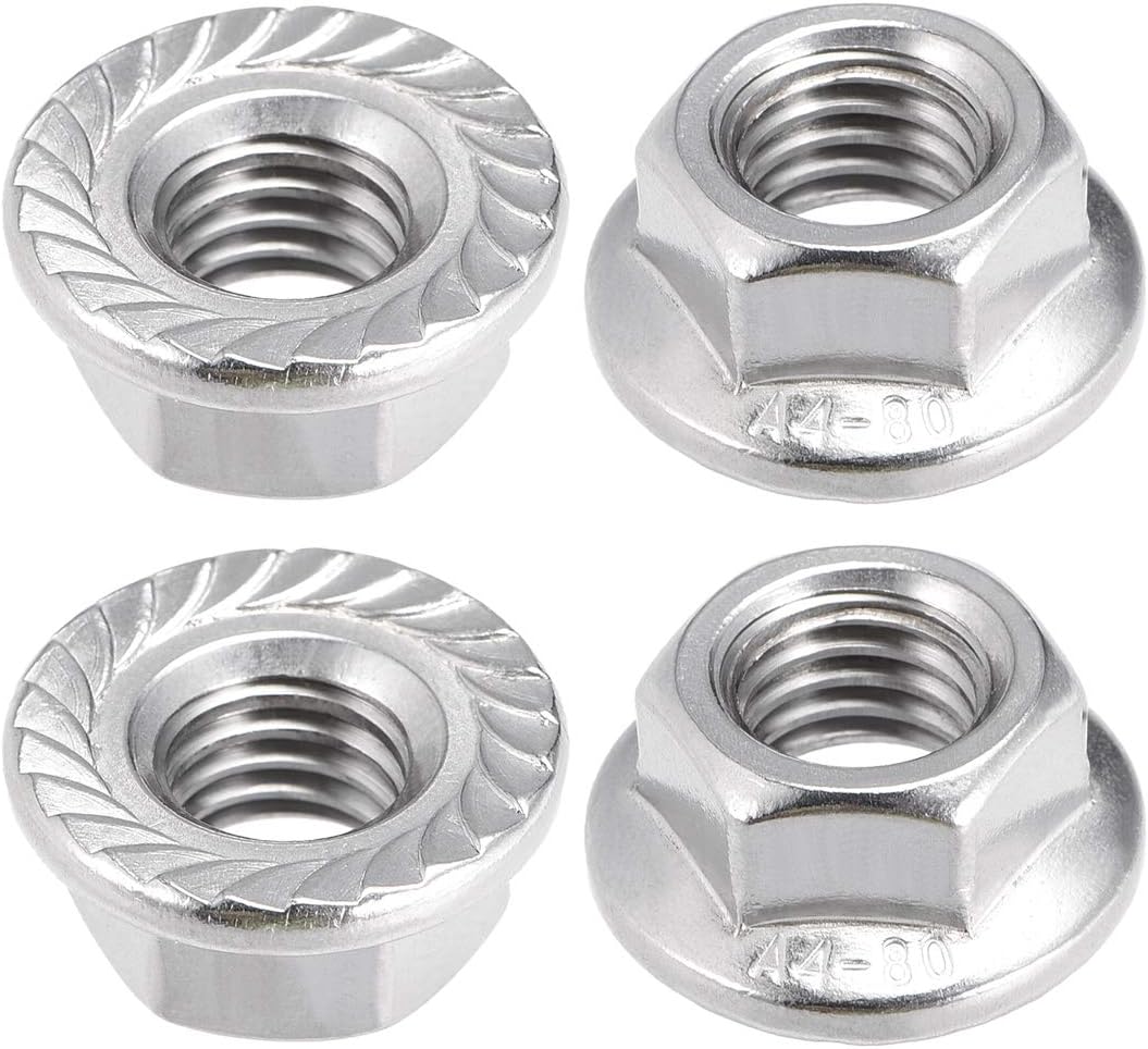 M10 Serrated Flange Hex Lock Nuts, 316 Stainless Steel, 4 Pcs