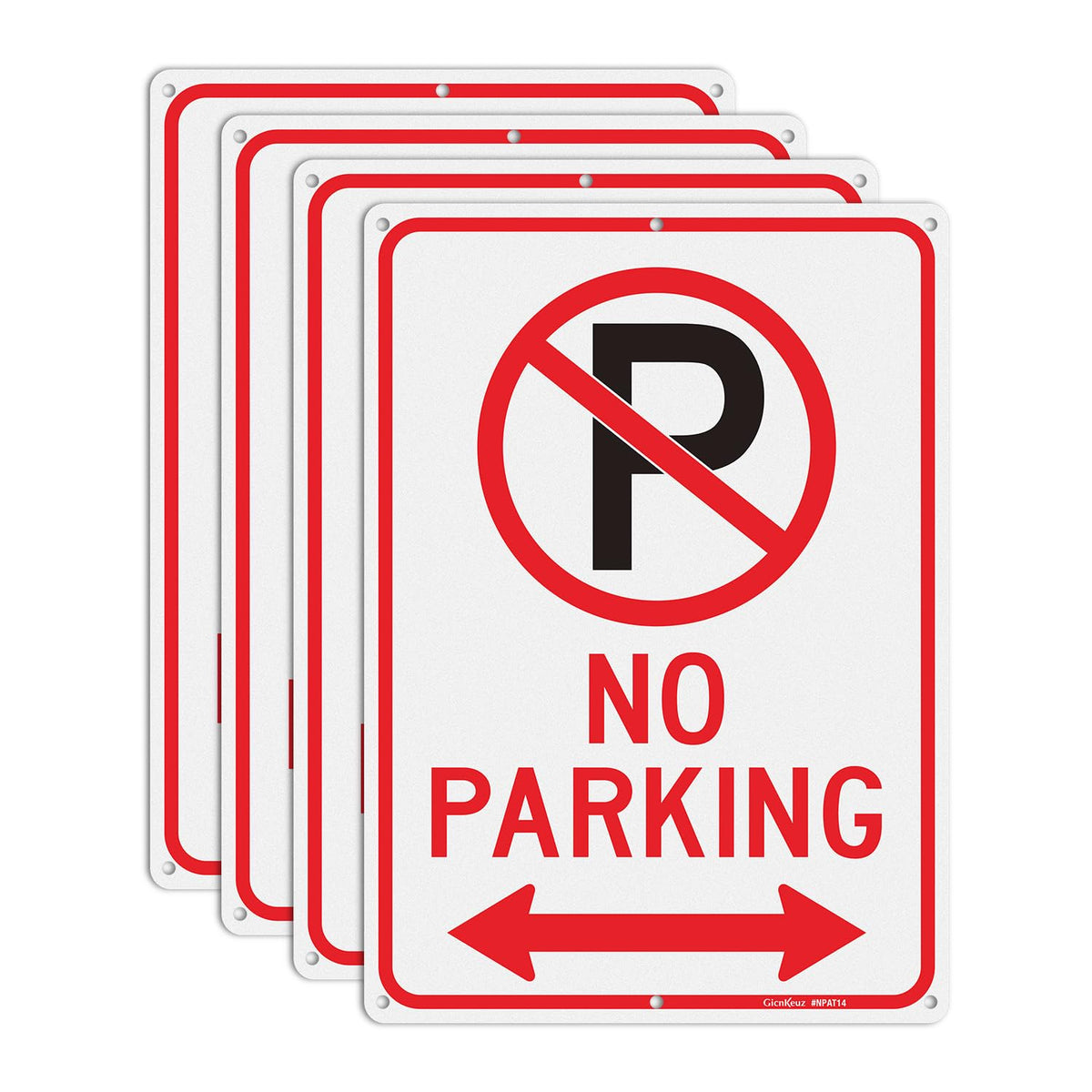 LinkMejor No Parking Signs with Arrow,14×10 Inches No parking sign .040 Reflective Aluminum,Waterproof and Fade Resistant,6 Pre-drilled holes,Easy to Install,Indoors and Outdoors Use (4-pack)