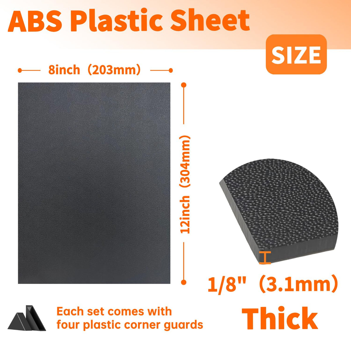 Czarna blacha z tworzywa ABS 1/8 cala grubości 8" x 12" (1-sztuka) Strukturalna i Gładka
