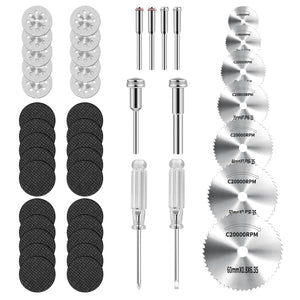 45Pcs LinkMejor Cutting Wheel Kit for Dremel Rotary Tools，Diamond Cutting Discs，HSS Circular Saw, Fiberglass Cut-Off Wheels with 6Pcs Mandrels Rotary Tool Accessories for Cutting Metal, Wood, Stone