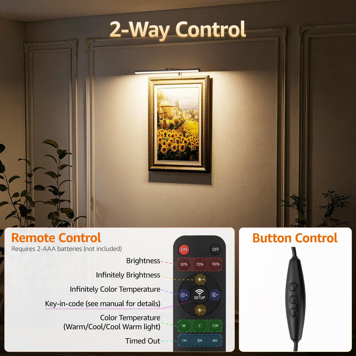 LinkMejor 24" Luce a LED da Appendere, 9W Telecomando in Nero Luce da Muro