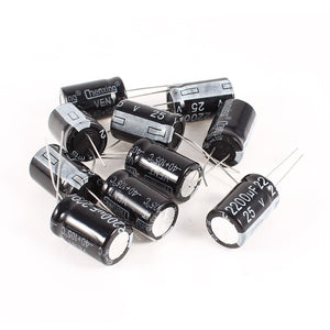 10Pcs 2200Uf 25V Radial Leads Aluminum Electrolytic Capacitors, 13 x 20 mm