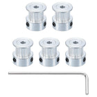 5 Pcs Aluminum 16 Teeth 3mm Bore 6mm Width Timing Belt Pulley Wheel Idler Pulley Synchronous Wheels Gear Part with Wrench for 3D Printer, Silver