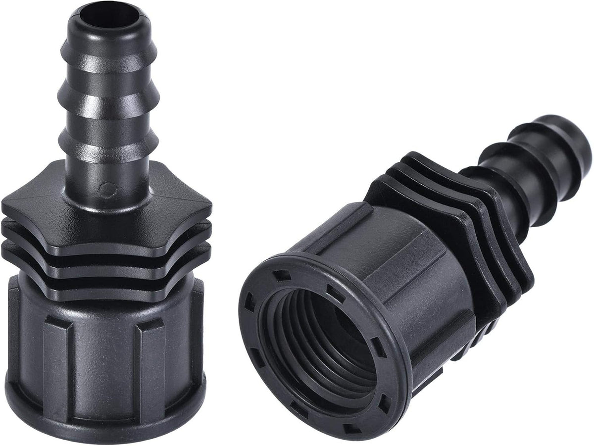 ABS Hose Barb Fitting Coupler, 13mm Barb x G1/2 Female Thread Pipe Adapter, Black 2Pcs