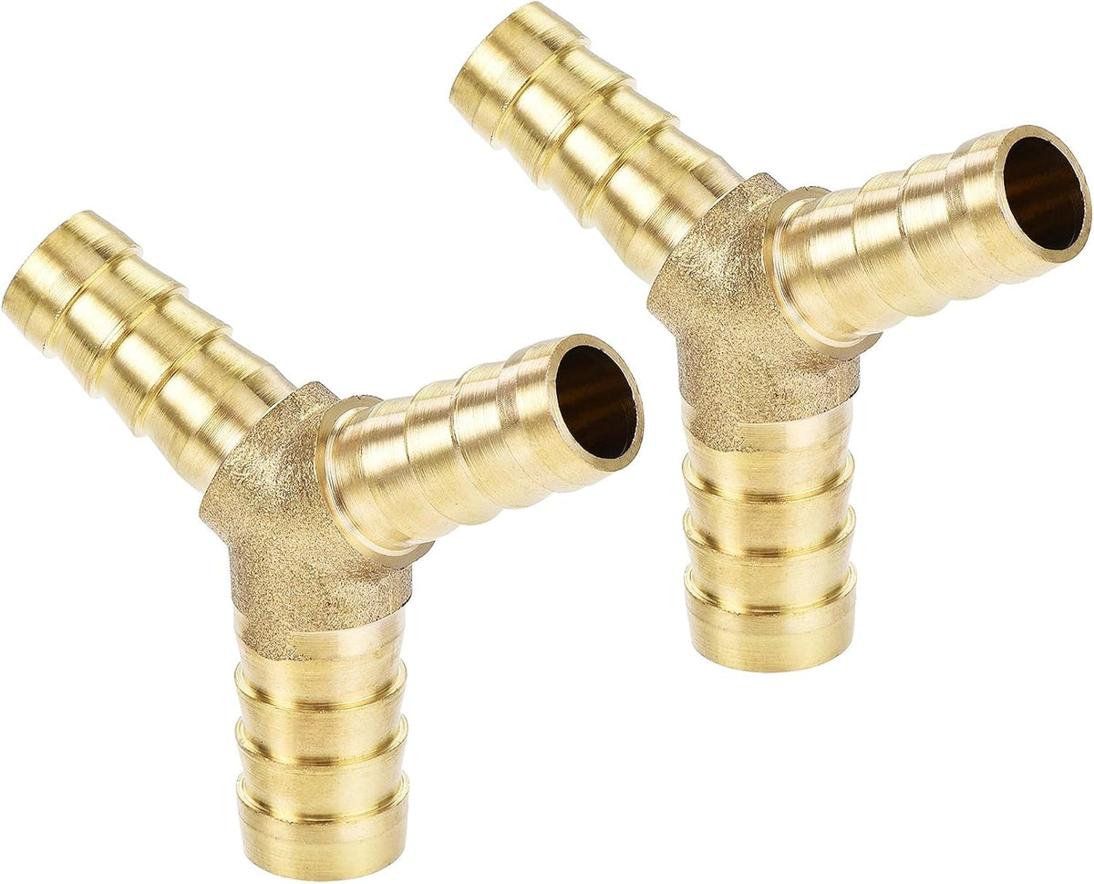 Reducing Barb Hose Fitting Y Shape Pipe Connector Brass 1/2" x 3/8" x 3/8" 2Pcs