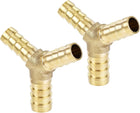 Reducing Barb Hose Fitting Y Shape Pipe Connector Brass 1/2" x 3/8" x 3/8" 2Pcs
