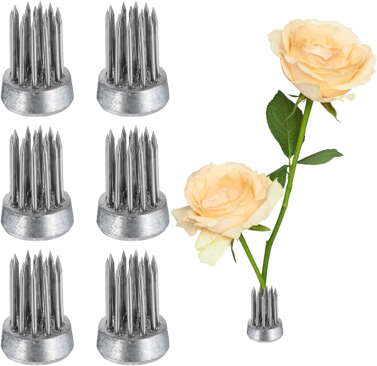 LinkMejor 6pcs Flower Frog, Round Stainless Floral Frogs, Flower Arranger Fixed Tool Pin Frog for Flower Arrangement Vase, Fixation and Decoration (Silver, 0.7inch)