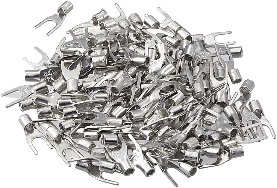 100Pcs SNB2-4S Non-Insulated U-Type Copper Crimp Terminals 1.5-2.5mm2 Wire Connector Silver Tone