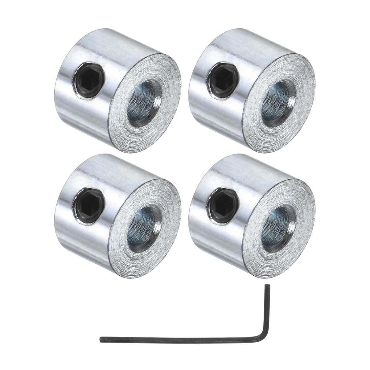 4pcs Set Screw Shaft Collars, 1/8" Bore, Zinc Plated Steel, 3/8" OD, 1/4" Width, Silver Tone, Includes 1/16 Hex Wrench