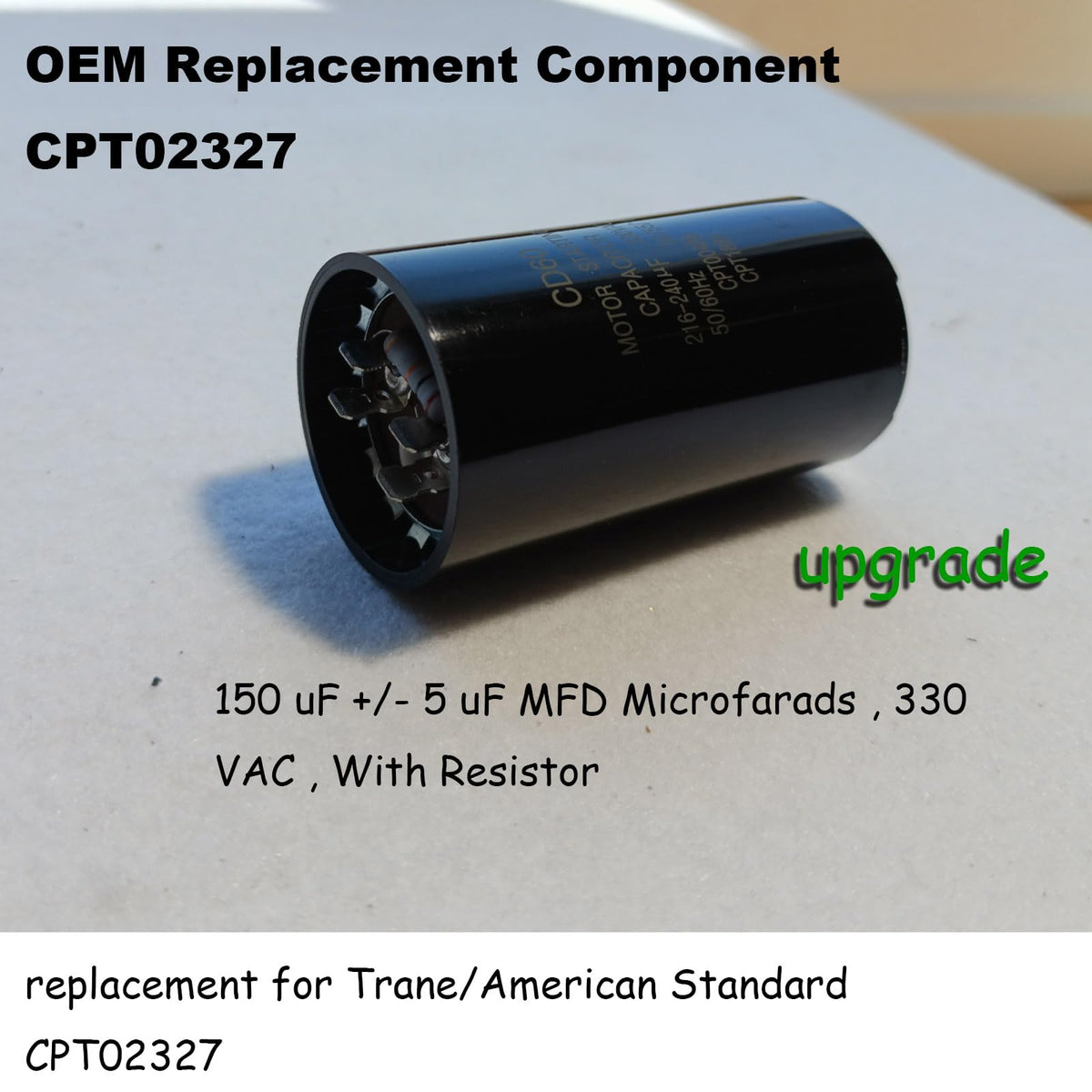 CPT02327 135-162 MFD 330 VAC 시작 전극 교체 Trane CPT-2327용