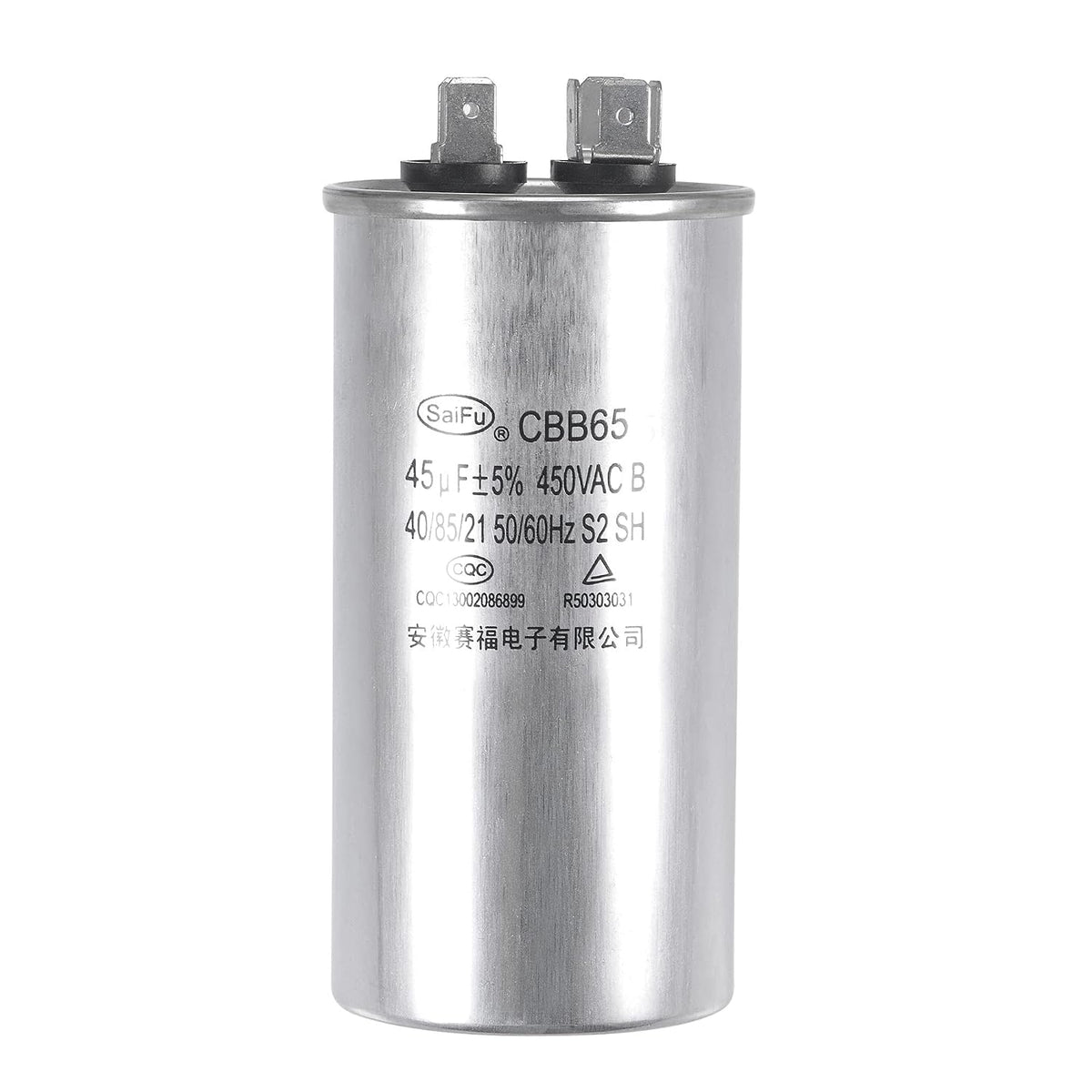 Run Capacitor Round CBB65 45uF 45mfd 450V AC 40/85/21 Aluminum Case with Terminal for Air Conditioner Compressor Motor Heat Pump Condenser