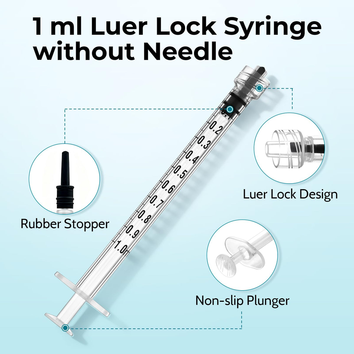 100 Pake 1mL Syringe Luer Lock (Tidak Ada Pipet), Steril, Disediakan Secara Individual