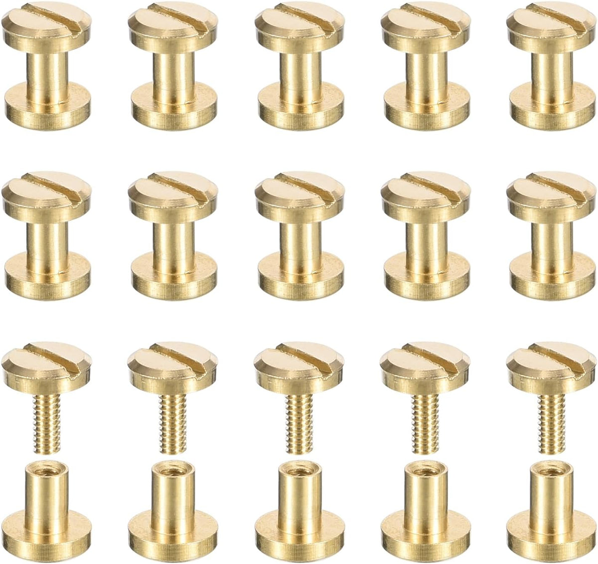 30Pack Brass Chicago Screws, 4x6mm Flat Head Screw Back Binding Post Nail Stud Rivets Fastener for DIY Leather Craft Belt Strap