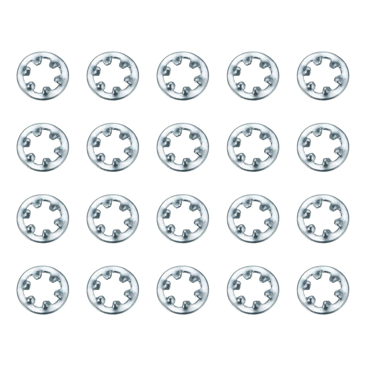 100Pcs 4# Internal Tooth Lock Washer, Zinc-Plated Carbon Steel Multi-Tooth Star Washer Locking Fastener, Silver Tone