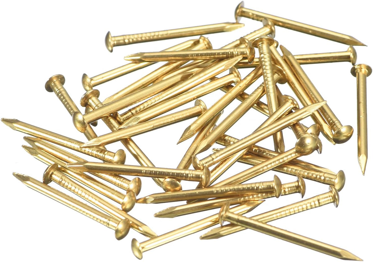 140Pcs Small Tiny Nails 1.5x20mm(DxL) Tiny Brass Nails Hardware Round Head Brass Nail for Wooden DIY Projects Decorative Boxes Household, Brass Tone