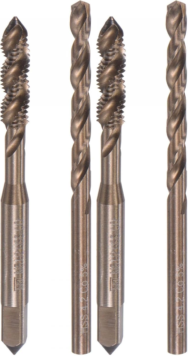 M5 x 0.8 Spiral Flute Tap and 4.2mm Twist Drill Bit Set, Metric M35 Cobalt High Speed Steel Machine Threading Screw Thread Tap Tool for Stainless Steel (Pack of 2)
