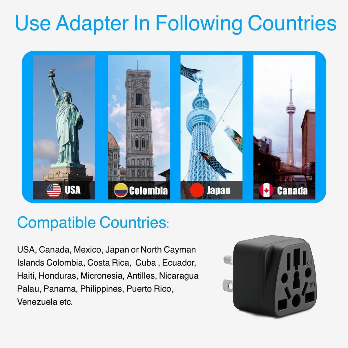 2 Pack US Travel Plug Adapter, Tipo B Wall Outlet Power Charger Converter