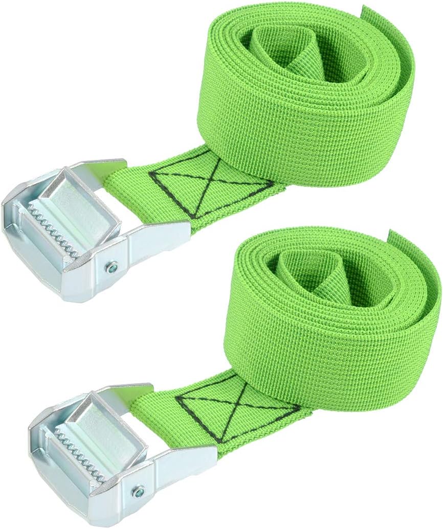 Tie Down Strap Cam Buckle Lashing Strap 1.5" x 6.6Ft 1100lb 500Kg Load Polypropylene for Moving Securing Cargo, Green, Pack of 2
