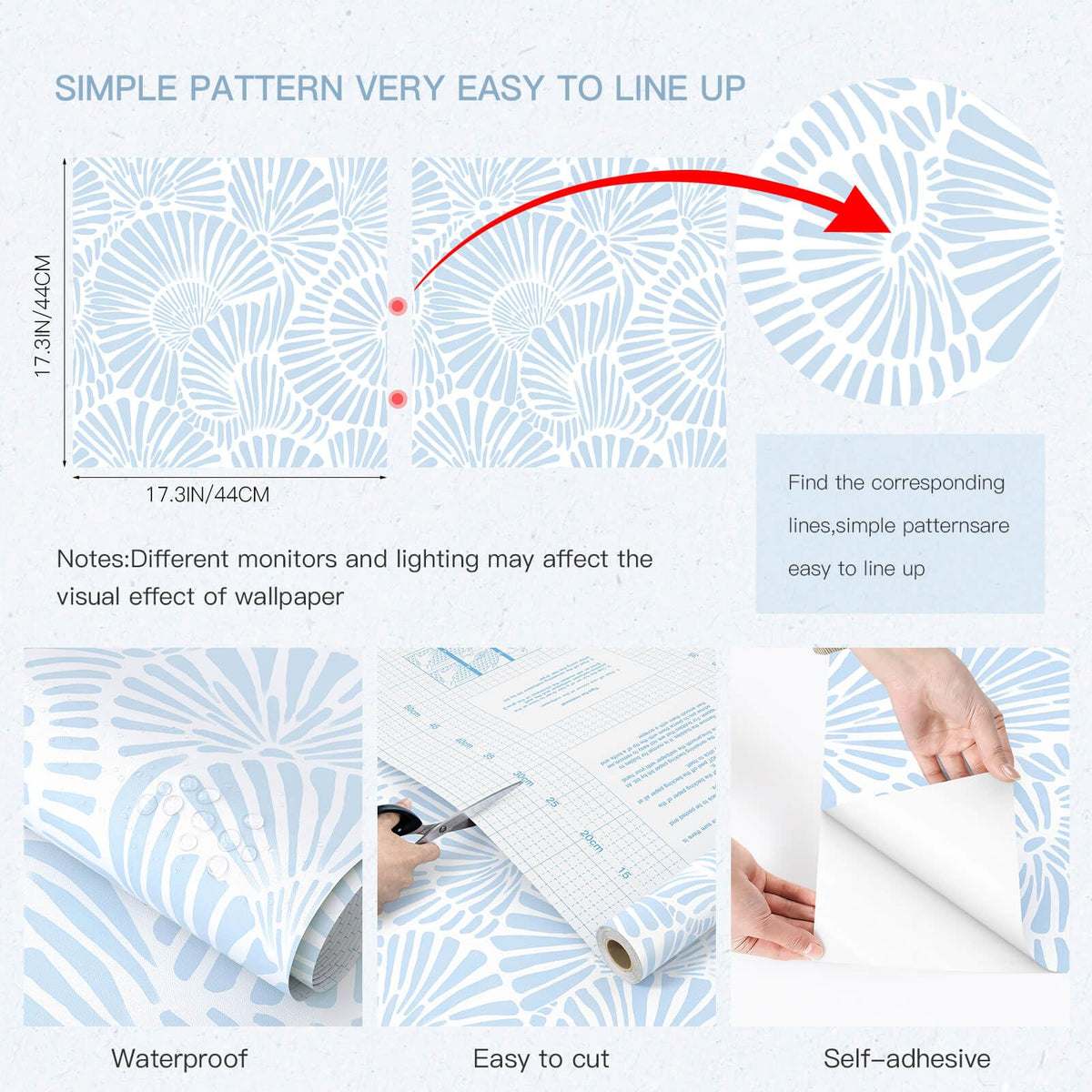 LinkMejor Blue Wallpaper Coastal Peel and Stick Wallpaper per il bagno 78.7"×17.3", blu e bianco, geometrico, per la spiaggia, il mare, il naufragio, il bagno, la cucina, vinile impermeabile.