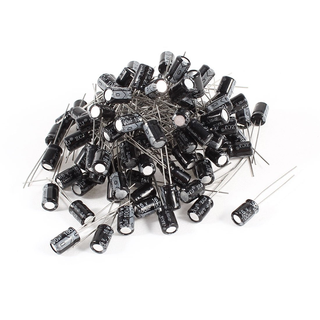 a14062700ux0335 100 Piece 100uF 16V Radial Leads Aluminum Electrolytic Capacitors, 5 x 7 mm