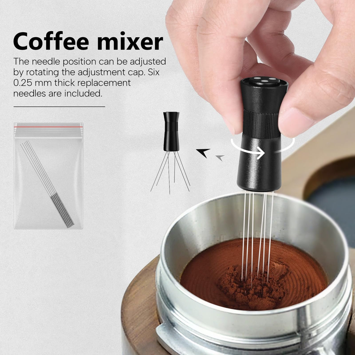 タイトル：LinkMejor Espresso WDTツール、調節可能な範囲のコーヒーニードル撹拌器、ブラック