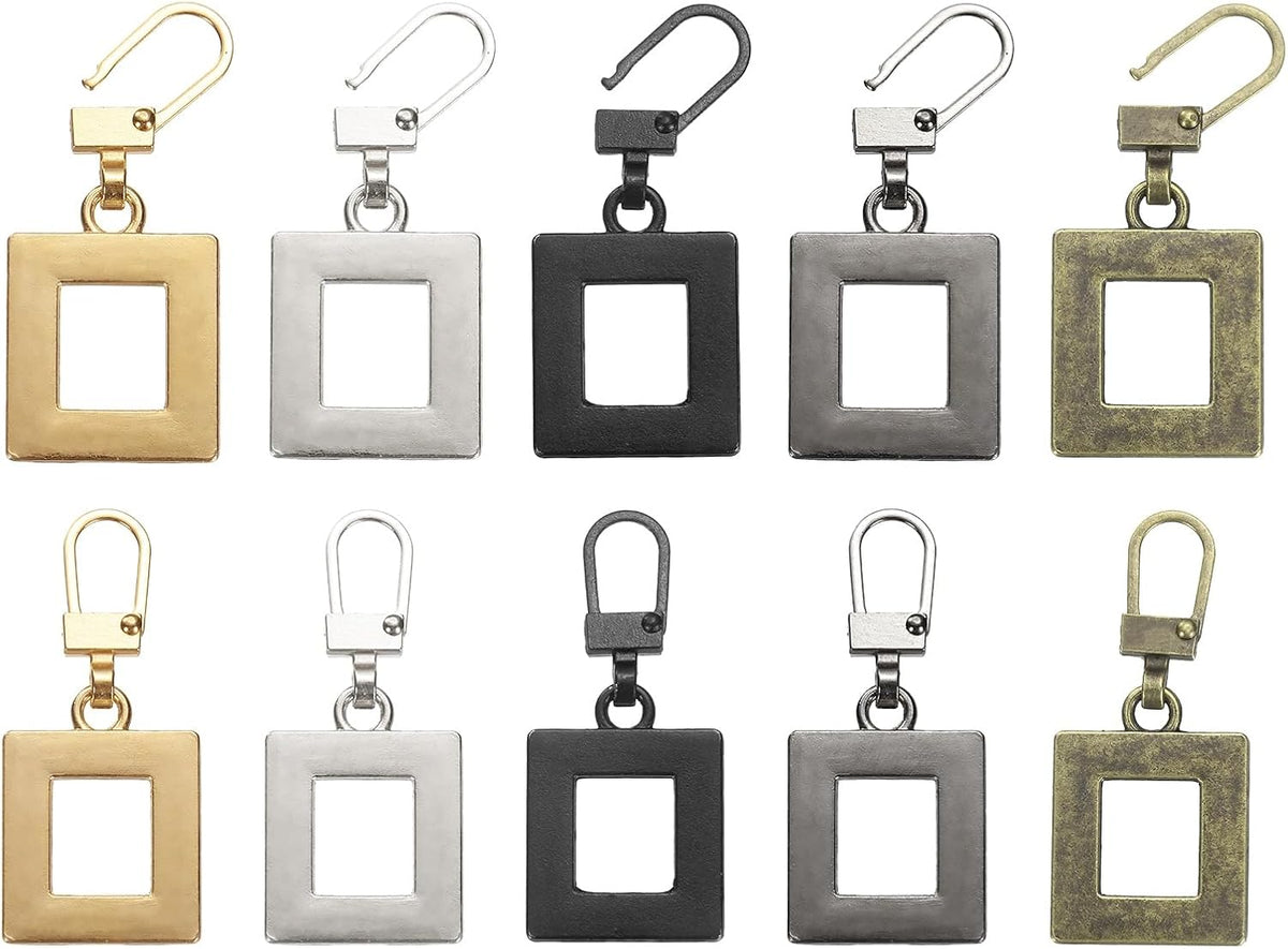 2Set Zipper Pull Replacement, 1-3/4 x 13/16 Square Detachable Tiny Zipper Replacement Slider for Sewing Bags, Coats, Jackets, Closed-End Pulls Replacing, 5 Color