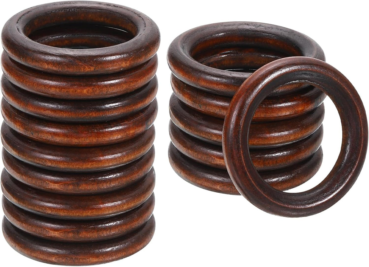 10Pcs 50mm Natural Wood Rings, 8mm Solid Wooden Circles for DIY Crafts, Knitting, Macrame, Pendant Making, Dark Coffee