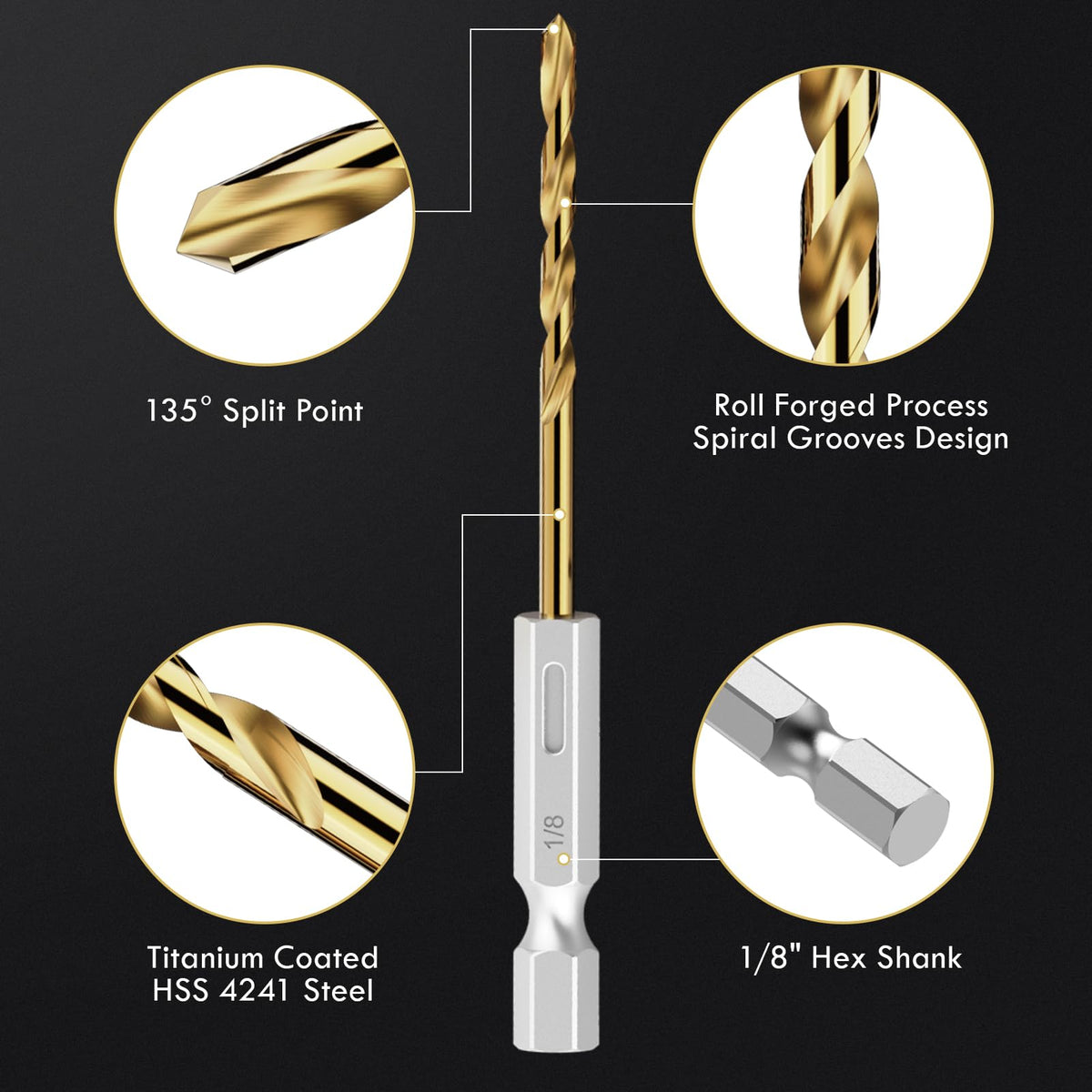 LinkMejor 16 Stykor 1/8" Hex Shank Titanium Twist Drill Bit Set