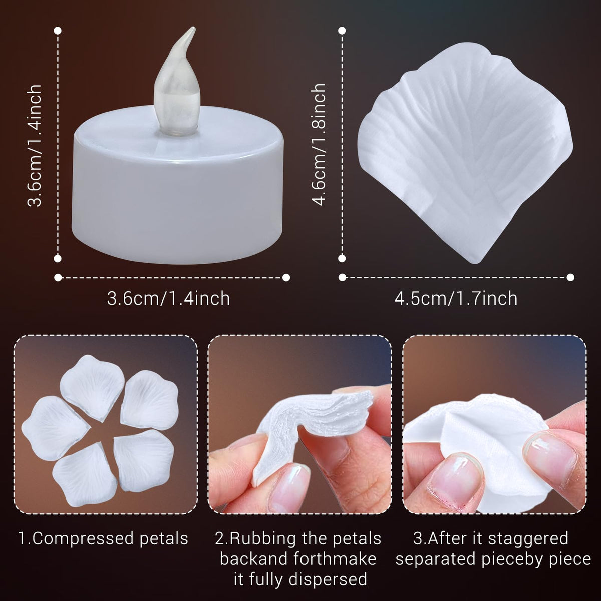 500Pcs Rose Petals with 12LED Tea Lights Candles Set, Artificial White Rose Petals and Flameless Candles Set for Anniversary, Valentine's Day, Birthday,Wedding Romantic Night Decor