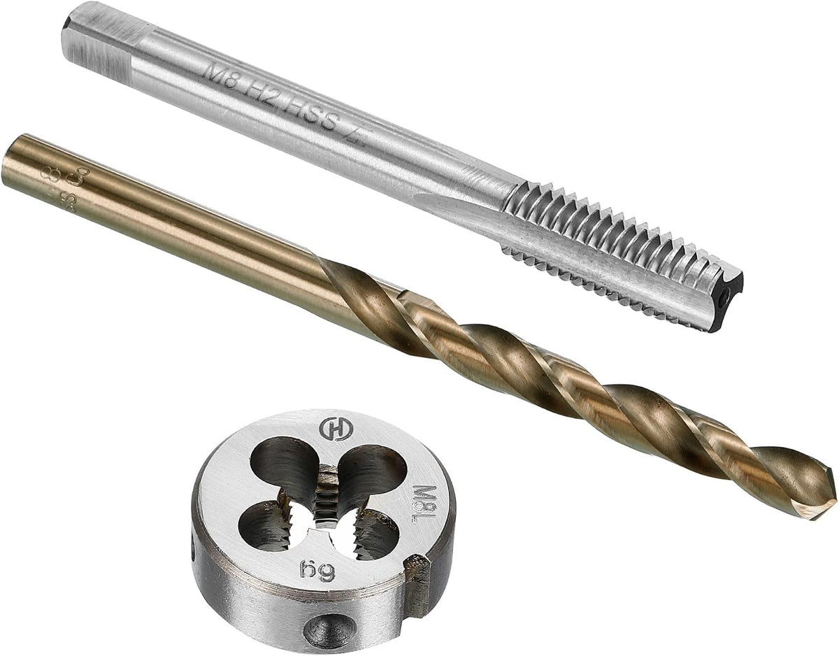 Tap and Die and Drill Bit Set, M8 x 1.25 Left Hand Thread Milling Tap and Round Die, 6.8mm Cobalt High Speed Steel Twist Drill Bit