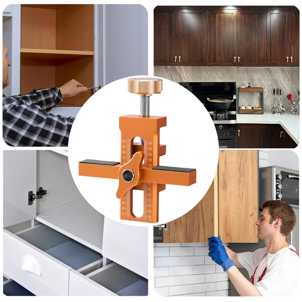 Jig de instalare a ușii cabinetului, Instrument de montare 2-in-1, Orange