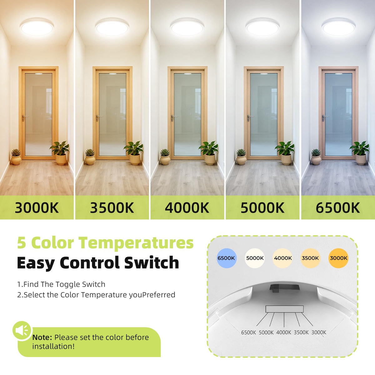 LinkMejor Flush Mount Ceiling Light 7Inch,5 Color Temperature Light Fixture