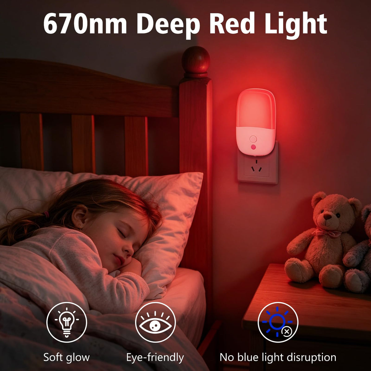 2 Pack 670nm Luz Nocturna Roja con Sensor de Atardecer a Amanecer para el Sueño
