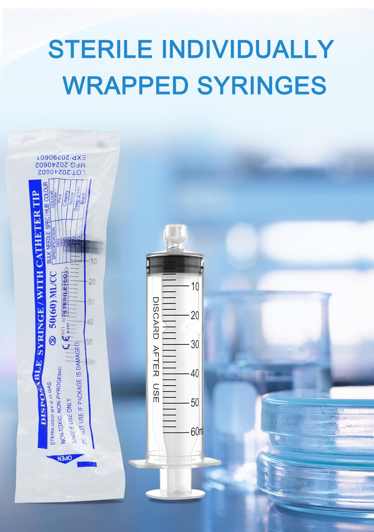 Luer Lock Strzykawka 60ml - Sterylne jednorazowe strzykawki 10 szt.