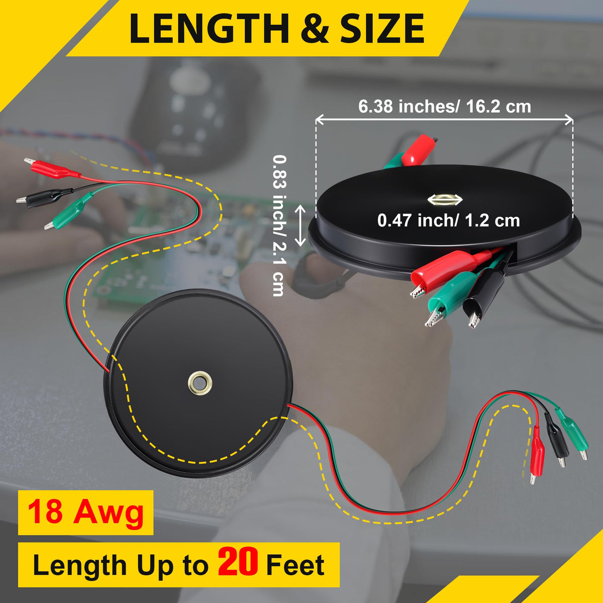 LinkMejor 20ft Retractable 3 Wire Test Lead with 3 Alligator Clips