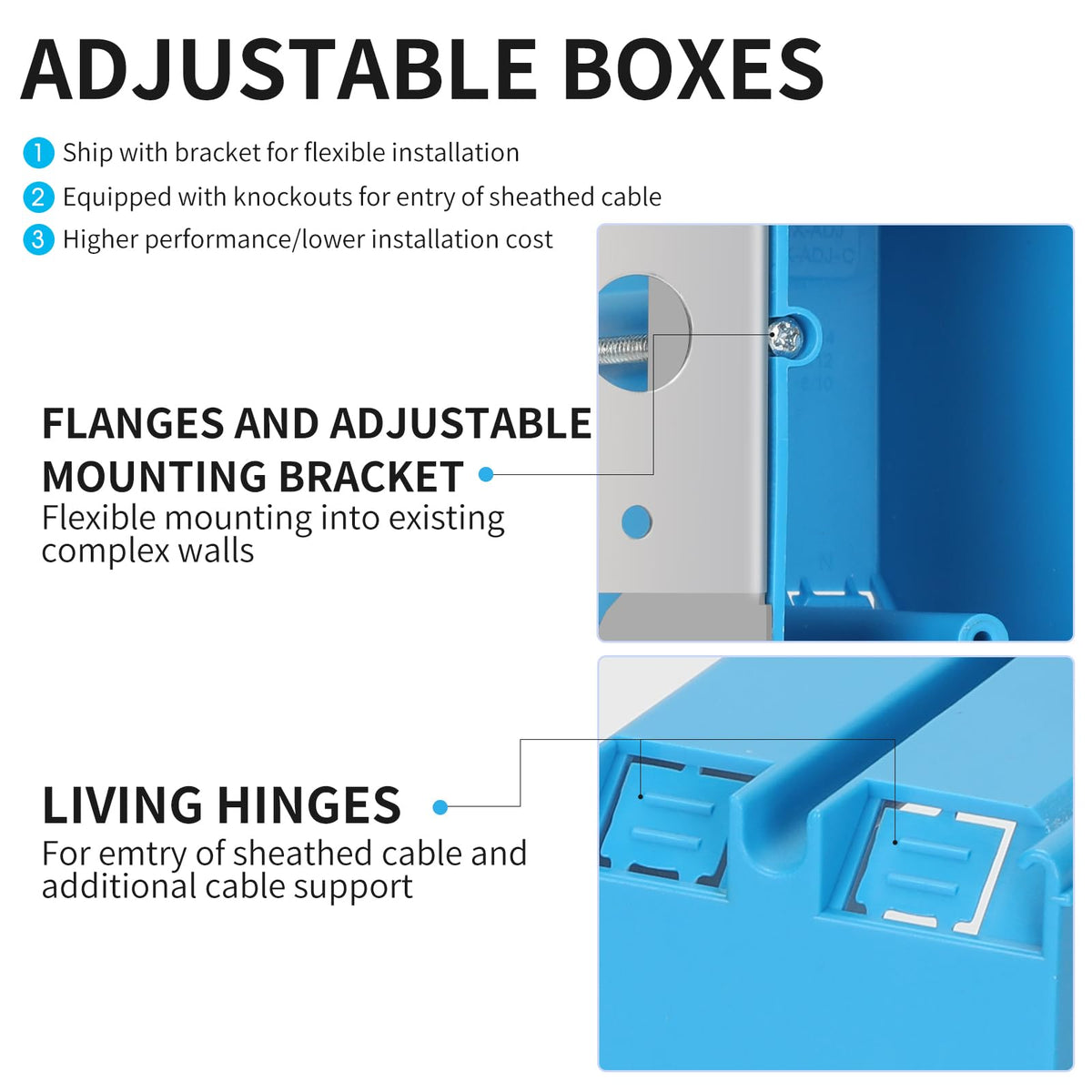 LinkMejor Single Gang Adjustable PVC Electrical Box, 21 cu. in., Blue, 6 Pack