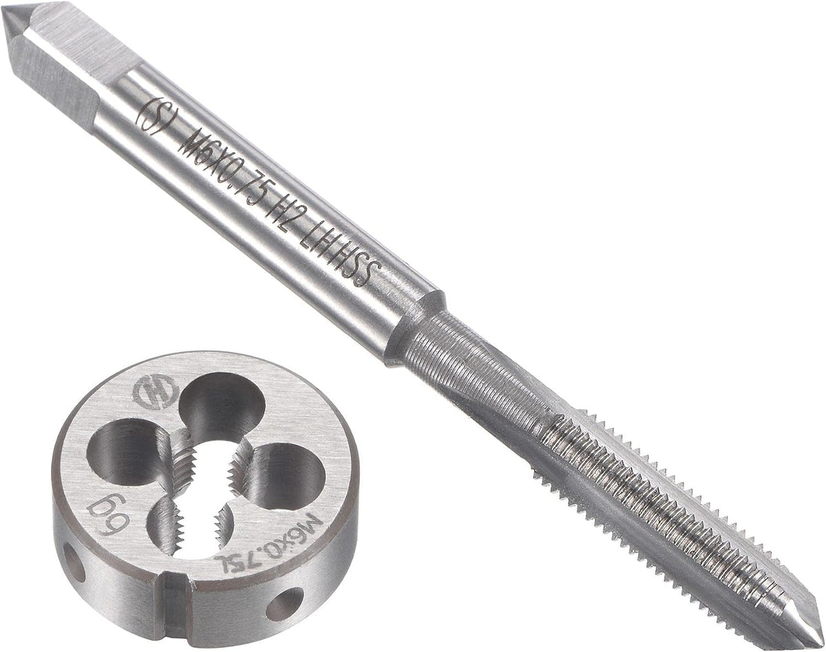 M6 x 0.75mm Metric Left Hand Tap and Die Set, Machine Thread Screw Tap with Round Threading Die, Tap & Die Kit for Nut Screw Bolt Thread Repair
