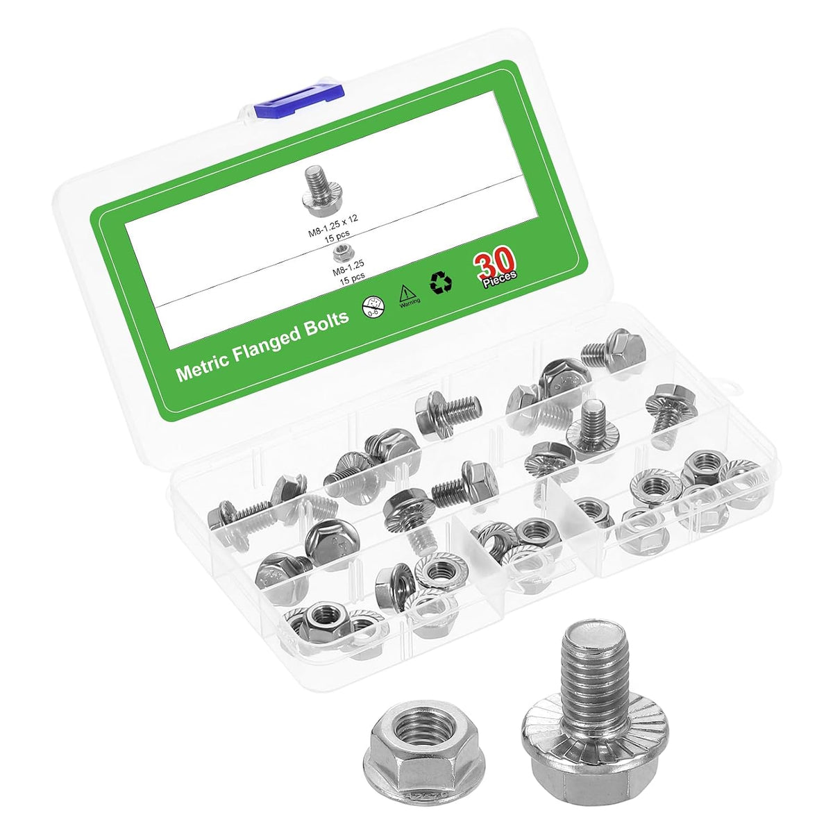 15pcs M8-1.25 x 12mm Metric Flange Hex Cap Bolt Fully Thread DIN 6921 Flanged Bolts Hexagon Screws 304 Stainless Steel Cleaning Treatment with Flanged Hex Head Bolts