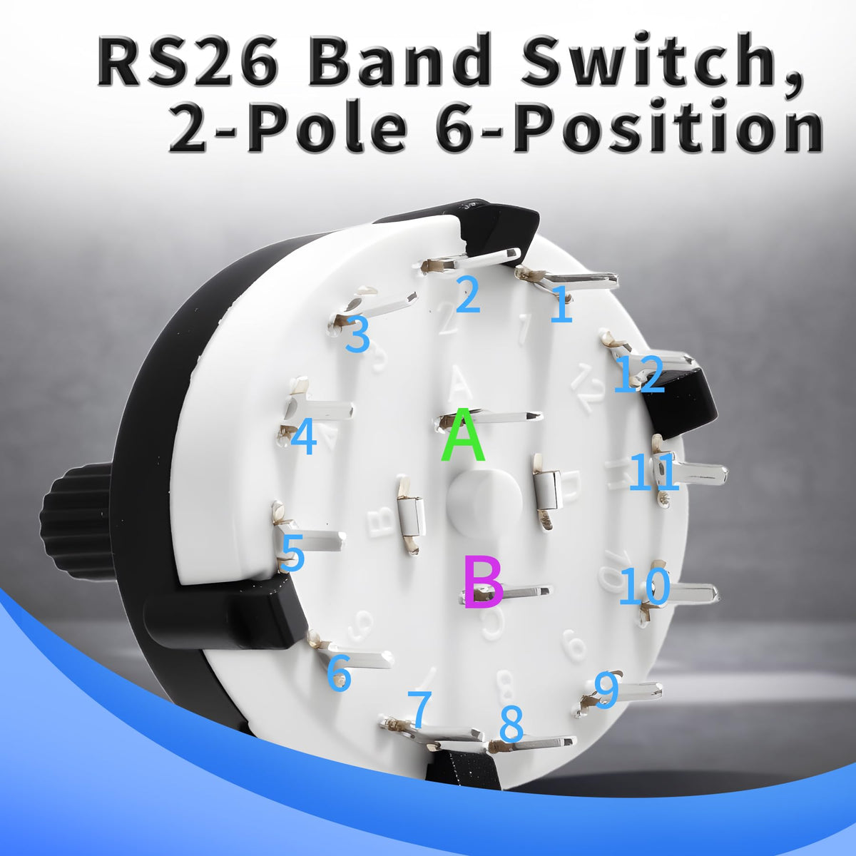 LinkMejor RS26 2P6T Rotary Band Switch, 2 Pole 6 Position, 1 Deck