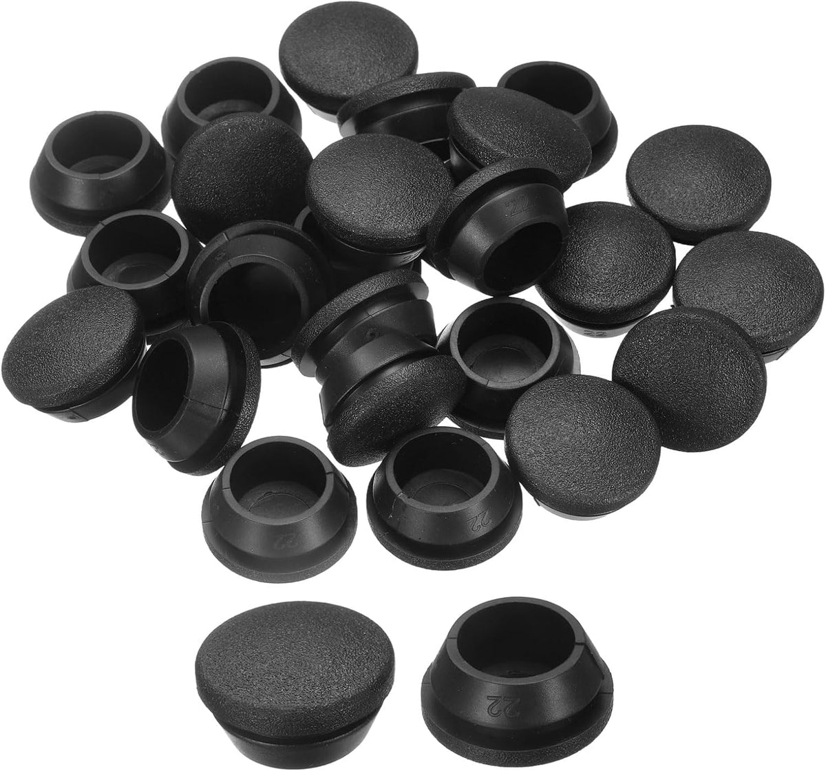 25pcs Silicone Rubber Hole Plugs, Arc Round Bottle Hole Stoppers for 22-23mm Inner Snap in Type Locking Plug Cover for Furniture Accessory, Black