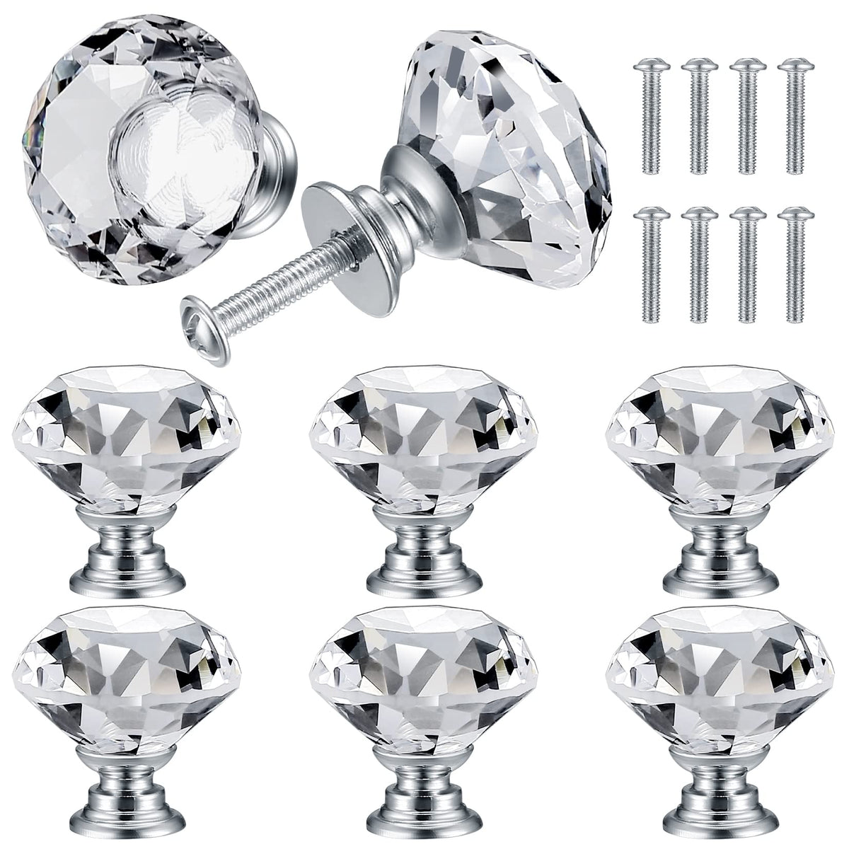 8 stk Krystalkabinetgreb, Dekorative Diamantdiamantglas Skuffegreb