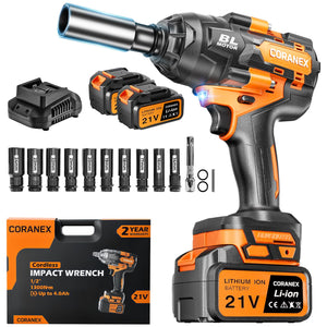 LinkMejor 1/2" Cordless Impact Wrench | 1000N.m | 2x4.0Ah Batteries - Longer Runtime | Fast Charger | Variable Speed Control | Brushless Motor High Torque Impact Gun for Auto Repair, Home
