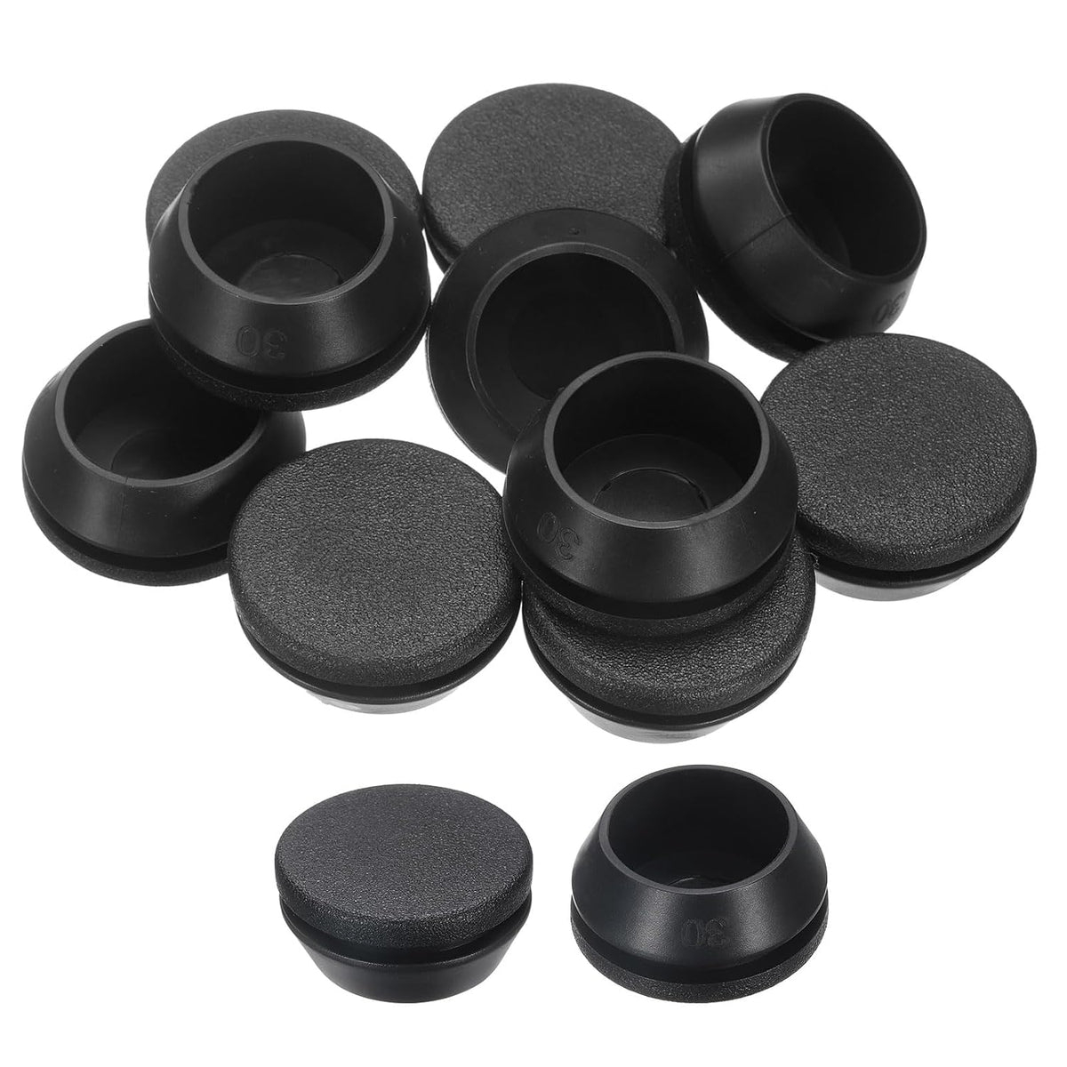10pcs Silicone Rubber Hole Plugs, Arc Flat Bottle Hole Stoppers for 30-31mm Inner Snap in Type Locking Plug Cover for Furniture Accessory, Black