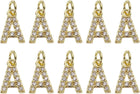 LinkMejor Rhinestone Letter Charm, 10pcs Cubic Zirconia Copper Alphabet A Pendants Slider Letter Charm for Wristbands Bracelets Necklace Jewelry Earring DIY Craft, Gold