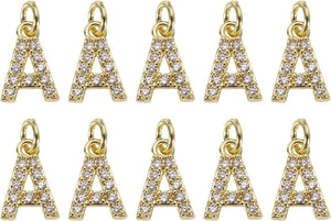 Rhinestone Letter Charm, 10pcs Cubic Zirconia Copper Alphabet A Pendants Slider Letter Charm for Wristbands Bracelets Necklace Jewelry Earring DIY Craft, Gold