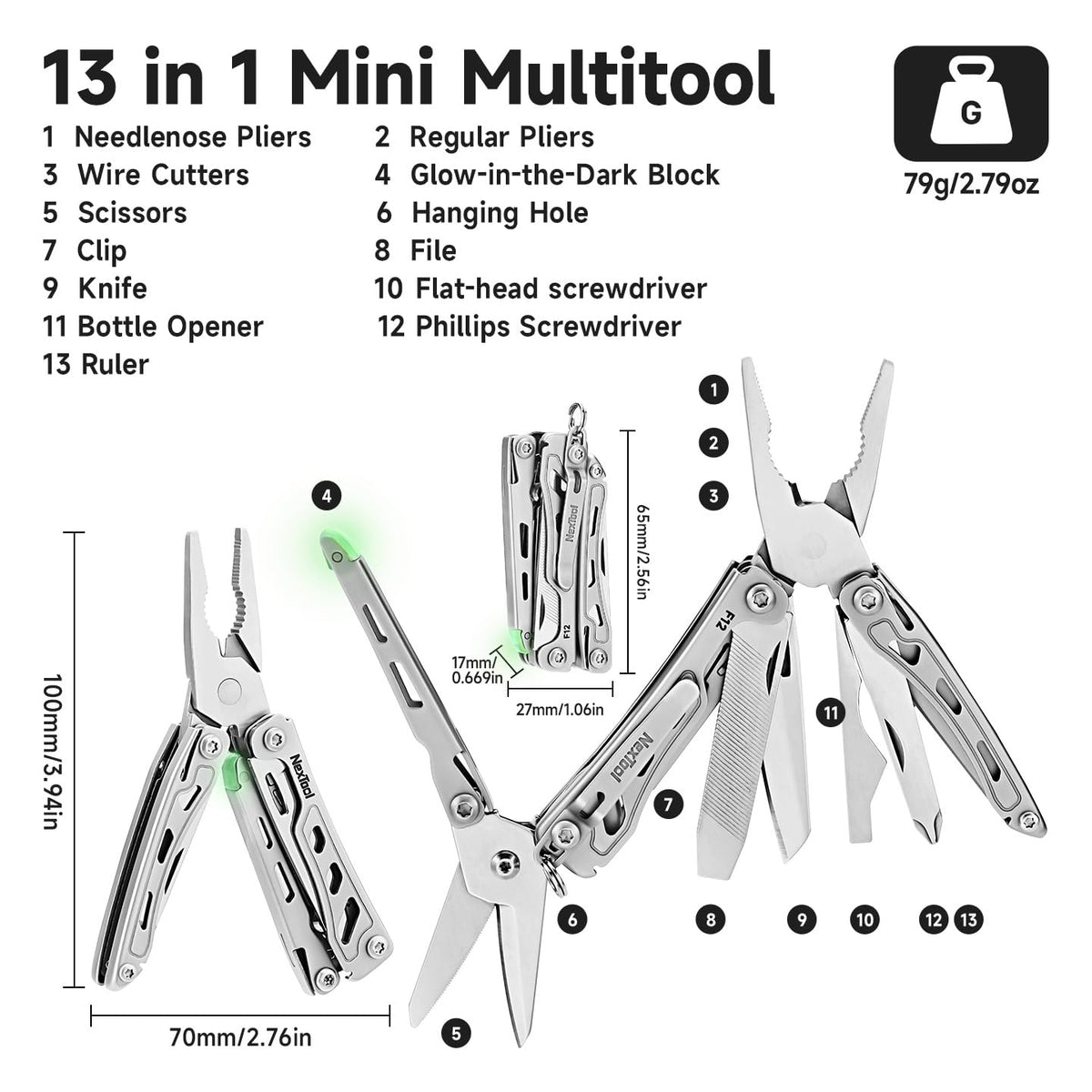 LinkMejor Mini Ana Marka F12 Anahtarlık Çoklu Araç, Beşinci Cebi Araçları (Gümüş)