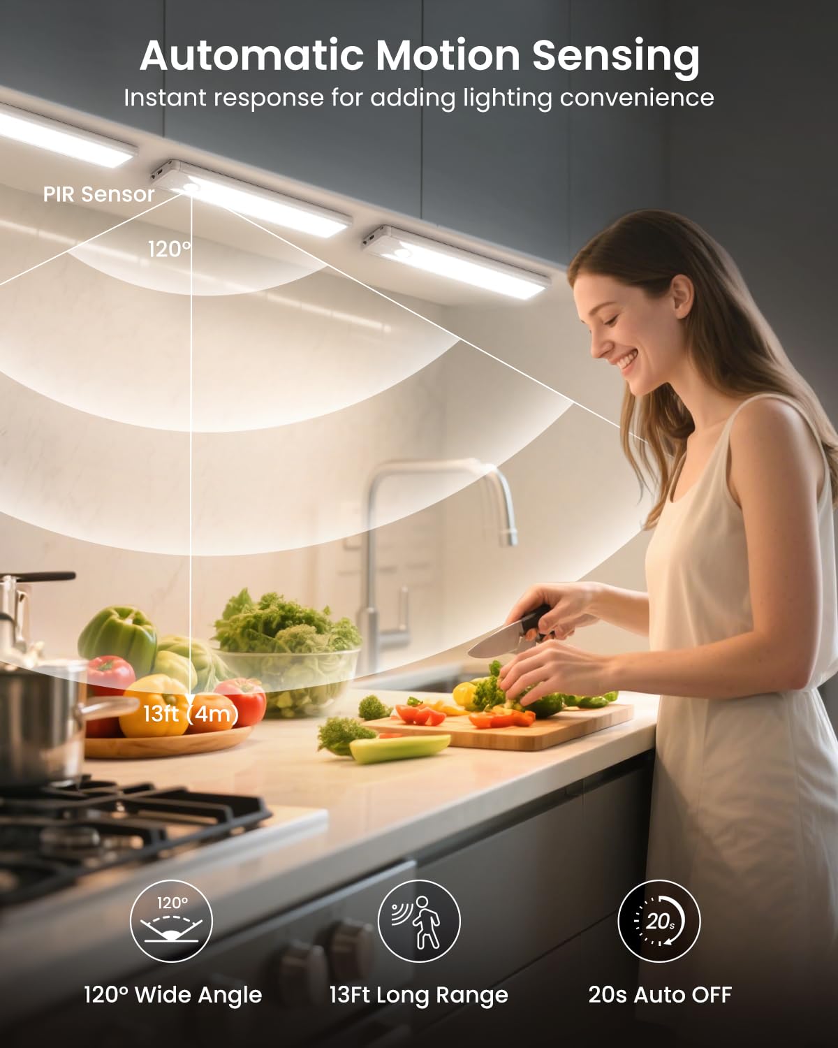 LinkMejor 8 Pollici Sensore di Movimento LED Lampada da Sotto Mobile Armadio 5 Pack Ricaricabile